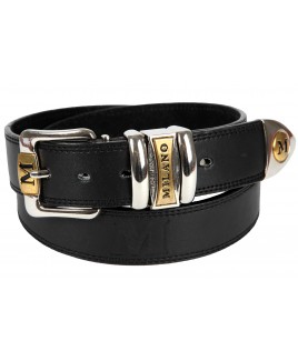 1.5" Embossed MIlano Jeans Belt with Chrome & Gilt Two Tone Buckle